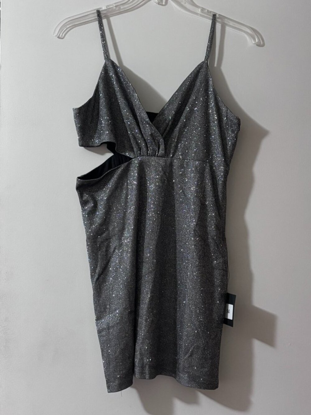 NWT Lulus Metallic Sparkle Side Cutout Mini Bodycon Dress Dark Silver XL